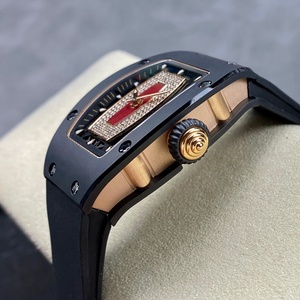 Montre automatique mécanique pour <span class=keywords><strong>femme</strong></span> la plus populaire, en céramique noire, avec cadran diamanté rouge et bracelet en caoutchouc, montre tendance - Product Image 4