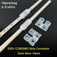 Connecteur de bande LED sans soudure, indirect, 220V, boîtier PVC COB, 10mm, 2 broches