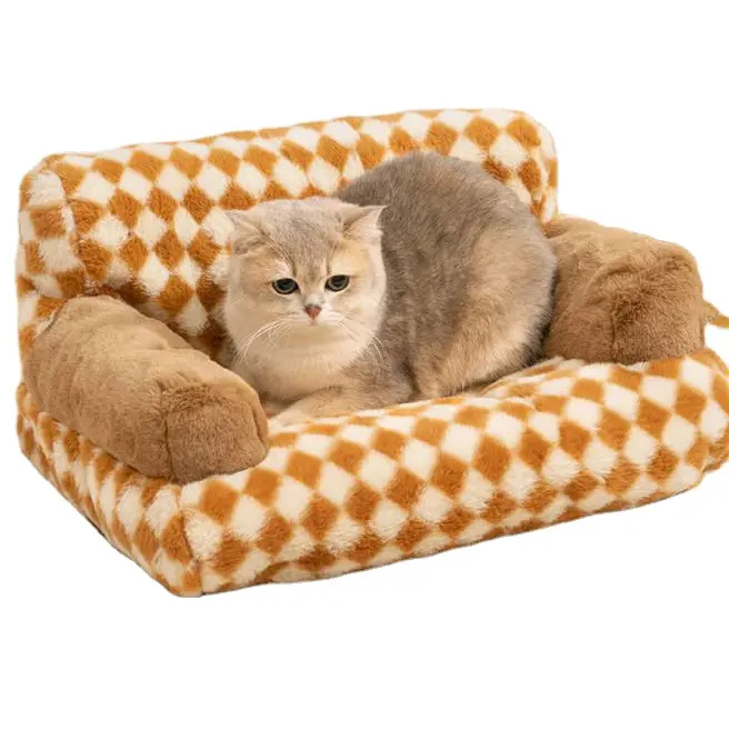 Gran oferta, cama moderna a cuadros para perros y gatos con almohada, cama ortopédica para perros, acogedora, suave, calmante, calentamiento, nido para gatos, sofá para perros grandes