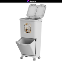 Poubelle de cuisine japonaise de 45 L à double compartiment, avec pédale, en plastique, à pression, pour tri des déchets secs et humides, avec couvercle