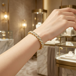 Bracelet tennis plaqué or 22 carats pour femme Art Palace avec diamants ronds taille brillant sertis en canal, style classique, pour usage quotidien - Product Image 3