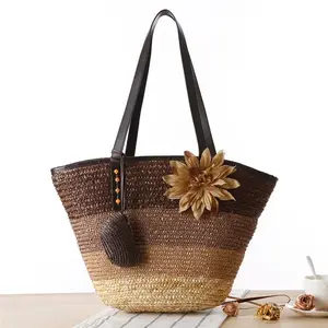 New Handmade Woven Grass Bag 1 Shoulder Portable Beach Bag Urban Style Women's Bag