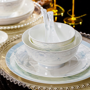Juego de Platos y Tazones de Porcelana con Diseño Floral Happy Family de Jingdezhen, Vajilla de Lujo para el Hogar, Palillos para Bodas - Product Image 2