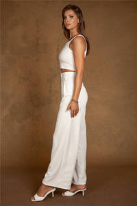 Oem produttore personalizzato di alta qualità Casual a vita alta tasche laterali bianche plissettate <span class=keywords><strong>pantaloni</strong></span> <span class=keywords><strong>larghi</strong></span> <span class=keywords><strong>pantaloni</strong></span> per le donne - Product Image 4