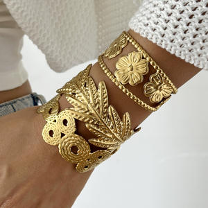 Classic Style Trendy 18K Gold Stainless Steel <b>Flower</b> Wide Open Fashion Women's Wedding Cuff <b>Bracelets</b> - Product Image 4