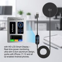 .2 Certified 25W Magnetic Wireless Charging Pad dengan Layar LED Pengisi Daya Super Cepat untuk iPhone Samsung Android Earphone