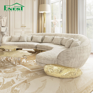 Divano Sezionale Modulare di Lusso Stile Ottone a 7 Posti, Set di Divani Curvi a C in Tessuto Dorato per Arredamento Salotto Villa - Product Image 2