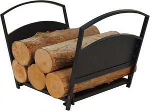 Modern Black Metal <b>Log</b> <b>Holder</b> With Curved Handles For Fireplace Wood Storage - Product Image 3
