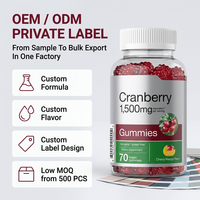 Gummies à la canneberge en marque privée, OEM, véganes, sans gluten, saveur cerise et mangue, 70 gummies