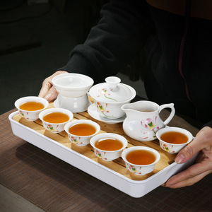 Dehua Ceramic Kung Fu Tea Set White Porcelain Flowers Pattern New Chinese Style Gift Set For Tea Ceremony - Product Image 2