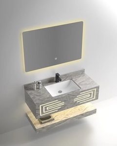 세라믹 분지와 Led 거울 슬레이트 록 스톤 더블 데크 욕실 캐비닛 - Product Image 1