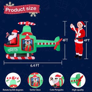 ป้ายตกแต่งคริสต์มาสรูปซานตาค<span class=keywords><strong>ล</strong></span>อสบินบนเครื่องบินขนาด 6.4 ฟุต พร้อมเฮลิคอปเตอร์ซานตาคลอสเป่า<span class=keywords><strong>ล</strong></span>มมีไฟ LED สำหรับตกแต่งภายนอก - Product Image 4