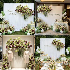 Fresh Green <b>Hydrangea</b> & Pink Anthurium Large <b>Flower</b> Row <b>Artificial</b> Floral Arrangement for Wedding Backdrop & Aisle - Product Image 2