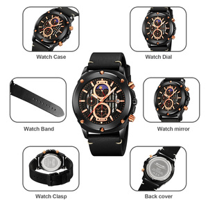Montre de sport analogique pour homme, bracelet en cuir, chronographe, mouvement à quartz, résistante à l'eau - Product Image 2