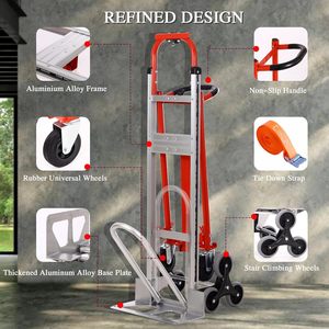 Carretilla de Mano Industrial Resistente Convertible <span class=keywords><strong>3</strong></span> en <span class=keywords><strong>1</strong></span>, Carretilla de Aluminio para Subir Escaleras con Ruedas de Goma - Product Image 4