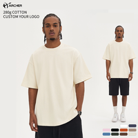 T-shirt en coton 280g pour homme, coupe oversize, épaules tombantes, coupe ample, imprimé, streetwear, personnalisable avec logo Archer