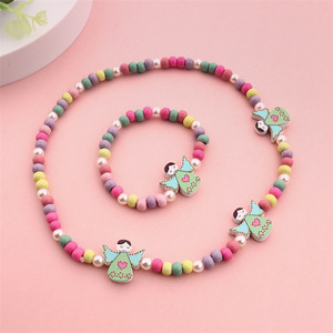 Ensemble <span class=keywords><strong>de</strong></span> bijoux créatifs en <span class=keywords><strong>bois</strong></span> avec motif ange <span class=keywords><strong>de</strong></span> dessin animé, bracelet et collier, accessoires <span class=keywords><strong>de</strong></span> bijouterie en gros - Product Image 3