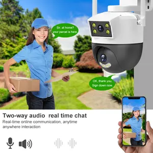 Kamera CCTV lensa ganda, alat pengintai nirkabel WiFi 2MP penglihatan malam rumah pintar luar ruangan V380 Zoom Digital