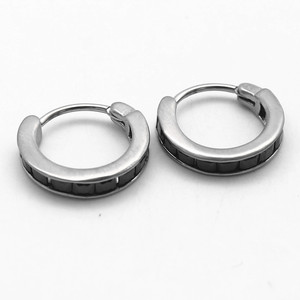 Yunnique Huggie <b>Earrings</b> Titanium Steel <b>Black</b> Diamond Channel Setting Geometric Design <b>Stud</b> Guangzhou Number GZYE-EC1027 - Product Image 1