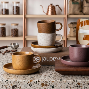 Tasse à café vintage japonaise en céramique mouchetée avec soucoupe, glaçure réactive, <span class=keywords><strong>poterie</strong></span> artisanale pour le thé de l'après-midi et le café à domicile - Product Image 2