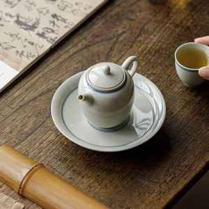 Guanlan Ice Glaze Hand-painted Double-line Ceramic Teapot Stand Round Porcelain Dry Brewing Tray <b>Tea</b> <b>Set</b> Accessory - Product Image 4