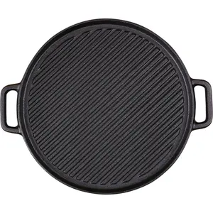 Ferro fundido Griddle Round Flat Fritadeira reversível assar Bbq Grill Sizzling Steak Pan