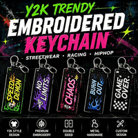Porte-clés brodé Y2K personnalisé avec logo, style streetwear, patch racing, double face en tissu, fournisseur OEM ODM