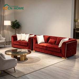 Sofá Tapizado en Terciopelo Rojo Rubí, Estilo Chic Parisino, <span class=keywords><strong>para</strong></span> Salón de Lujo, Sala de Estar, Hotel Boutique, Canapé - Product Image 1