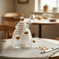 Pot à miel en verre avec couvercle et cuillère, en verre borosilicate transparent avec décoration abeille