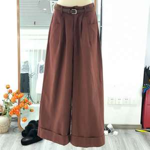 <span class=keywords><strong>Pantaloni</strong></span> Casual a gamba larga estivi rossi Vintage da donna a <span class=keywords><strong>vita</strong></span> <span class=keywords><strong>alta</strong></span> con bottoni con Zip elasticizzati taglia ragazza in Stock - Product Image 1