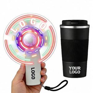 พัดลมมือถือไฟ LED ขนาดเล็กพร้อมโลโก้ขายส่ง สำหรับใช้ในบ้าน สำนักงาน งานแต่งงาน ธุรกิจ งานอีเว้นท์ ของขวัญส่งเสริมการขาย - Product Image 1