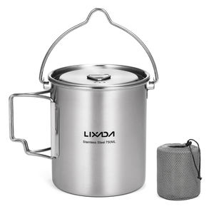 Olla de acero inoxidable de 750ml, taza de agua portátil con tapa y mango plegable, para acampar al aire libre, cocinar, Picnic - Product Image 1