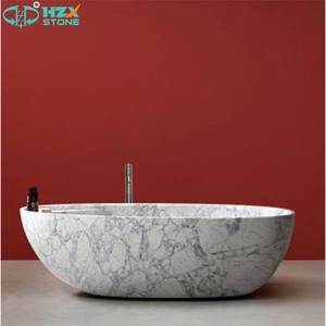Baignoire autoportante en marbre poli HZX Alps, moderne, artisanale, avec bain à remous, étanche, pour villa, hôtel/appartement, sur mesure - Product Image 6