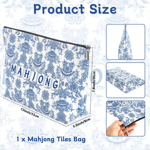 Bolsa vacía para fichas de Mahjong con cremallera, de 13x7.8 pulgadas, con estampado azul, estilo americano, para fichas de Mahjong americanas de tamaño estándar de 1.2 pulgadas - Product Image 2