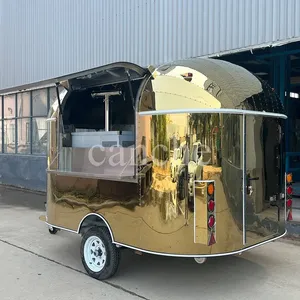Camion de restauration mobile électrique de rue, kiosque de pizza et barbecue en acier inoxydable doré, conforme aux normes européennes - Product Image 1