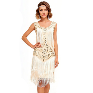 Robe de soirée à sequins et perles style Charleston des années 20 avec franges, col rond, coupe fourreau, tailles S à 3XL, tenue de fête vintage - Product Image 4