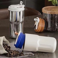 Taza de Café Aislada de Acero Inoxidable 316 de 450 ml con Pantalla LED de Temperatura, Termo Inteligente de Viaje con Correa Portátil