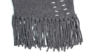Usine certifiée BSCI, pull en maille à col en V pour femme, 90% laine, 10% cachemire, gris, à franges, manches longues