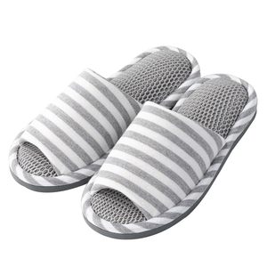 Pantuflas de Lino a Rayas para Interiores, Sandalias Abiertas Tipo Mule, Transpirables, Antideslizantes, con Suela Suave, para el Hogar y el Dormitorio - Product Image 1