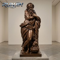 Statue Baroque Classique Grandeur Nature de Vieil Homme Barbue Sagesse Éternelle, avec Turban et Robe Fluide, Base en Griffe de Brasero, pour Galeries d'Art, Villas et Intérieurs, en Fonte