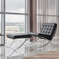 Fauteuil Lounge Barcelona Moderne et Luxueux en Cuir, avec Ottomane, Cadre en Acier Inoxydable, Siège d'Appoint pour Salon