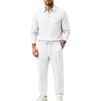 Ensemble décontracté pour homme, pantalon droit à manches longues, col rabattu, deux pièces, automne