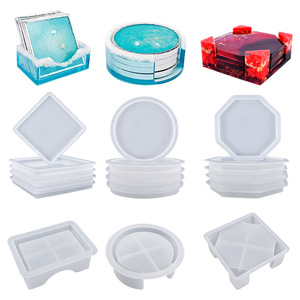 INTODIY  12 Stück Kreis Silikon harz Untersetzer Form Set mit Halter DIY Silikon formen für Harz Casting Art Craft Cup Mat - Product Image 1