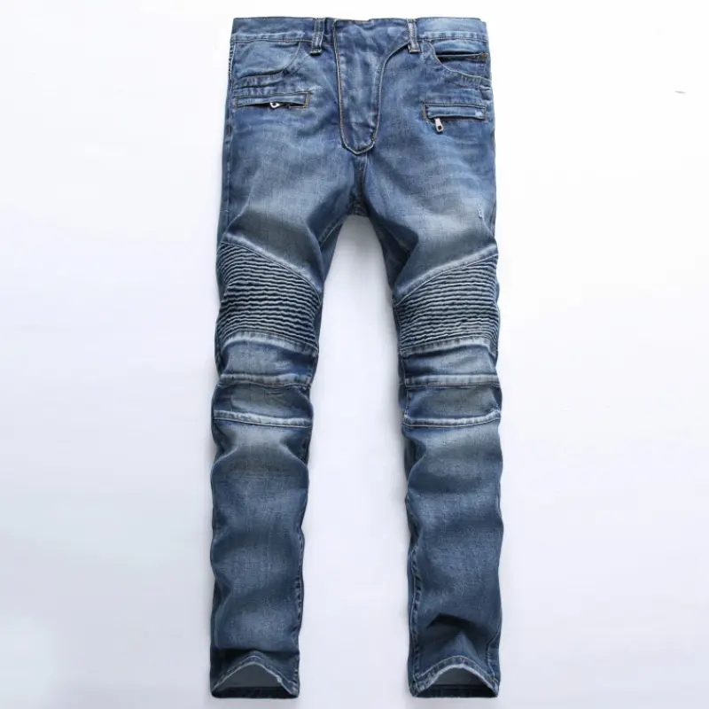 Jeans alla moda Jeans da uomo rugosi in Denim di alta qualità pantaloni Skinny da motociclista Jeans da uomo Slim Fit in pelle Patchwork