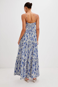 Vestido largo escalonado con tirantes finos para mujer, estampado floral, con lazo en la parte delantera, estilo bohemio, informal, para vacaciones - Product Image 2