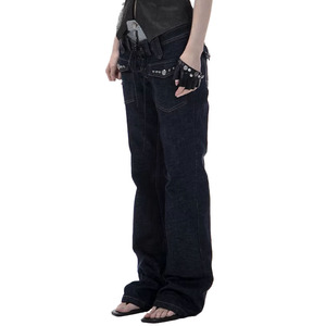 <span class=keywords><strong>Jeans</strong></span> Casual da Donna a Gamba Larga, Vestibilità Comoda, Vita Bassa, Cuciture Visibili, in Denim Spandex/Cotone Traspirante per Estate e Inverno - Product Image 4