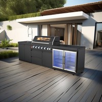 Îlot de barbecue moderne de luxe en acier inoxydable sur mesure avec rangement, armoire de cuisine extérieure, étagère et tiroir
