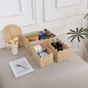 Paper Rope Woven <b>Storage</b> <b>Basket</b> Rectangle <b>Large</b> Capacity Handmade For Home Organizing Clothes Sundries Kitchen Desktop Snacks - Product Image 2