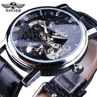 WINNER Montres Homme Luxe Rétro Cadran Ajoué Design Mode Chiffres Romains Montres-Bracelets Mécaniques pour Homme Montre Automatique Reloj