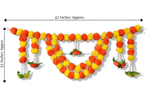 Guirnalda de Flores Artificiales de Caléndula, Decoración Bohemia para Bodas, Deepawali, Escultura de Pared Festiva India, Adorno Floral con Cuentas en Naranja, Blanco y Amarillo - Product Image 5